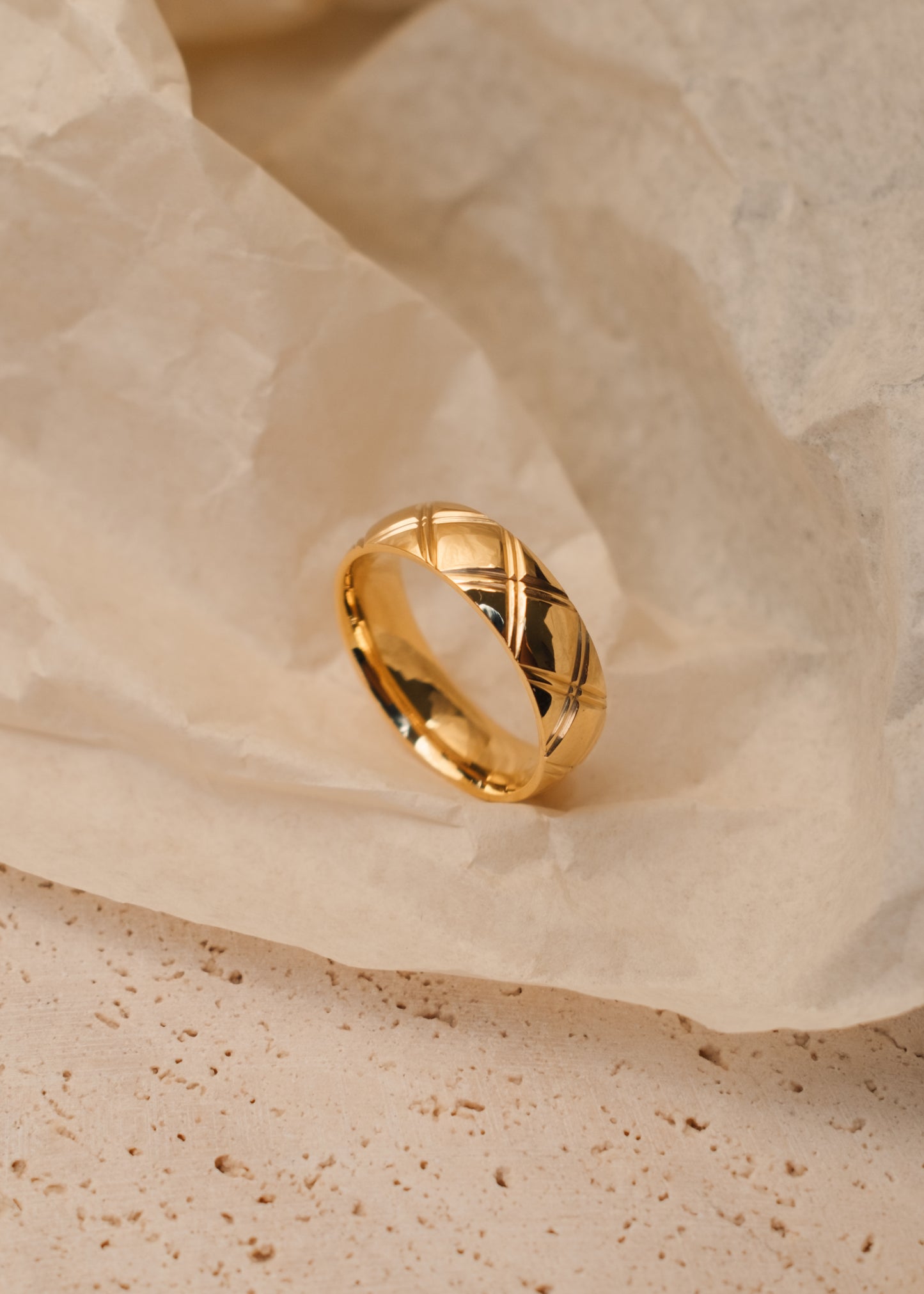 Gold Patterned Band Rings