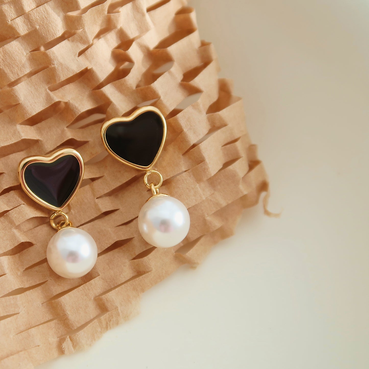 Enamel Heart Pearl Drop Earrings