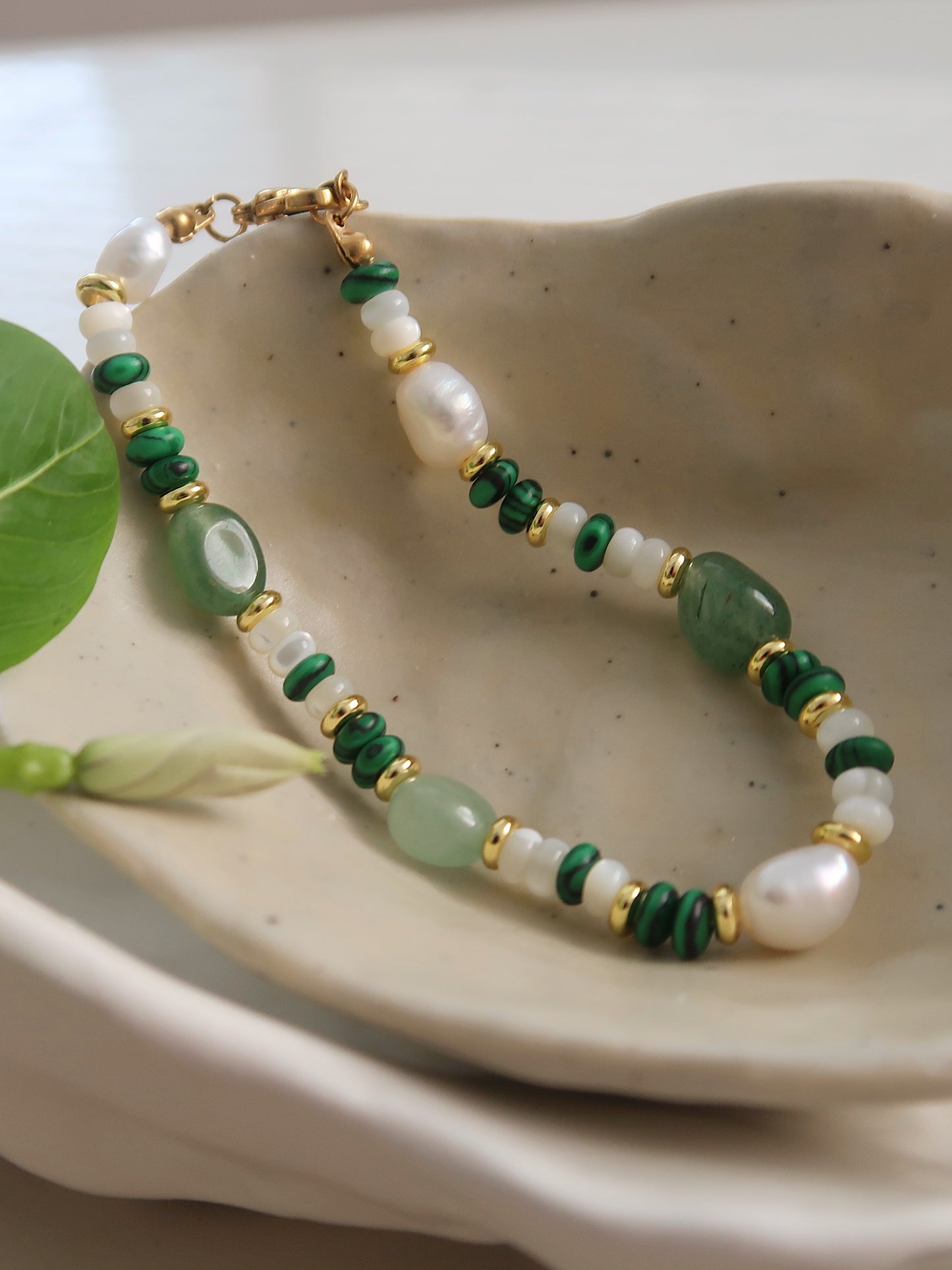 Beaded Jade Pearl Necklace