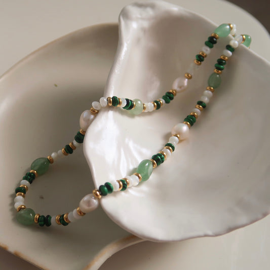 Beaded Jade Pearl Necklace