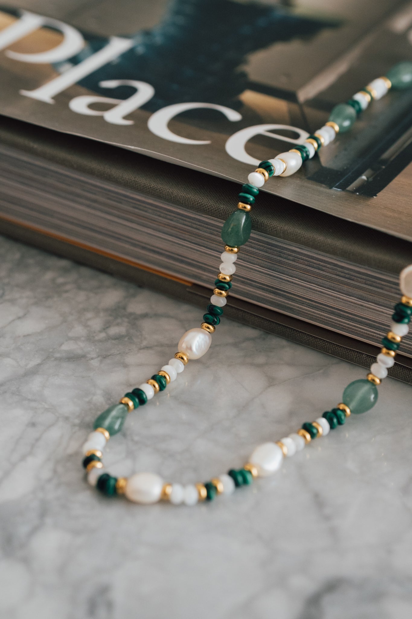 Beaded Jade Pearl Necklace