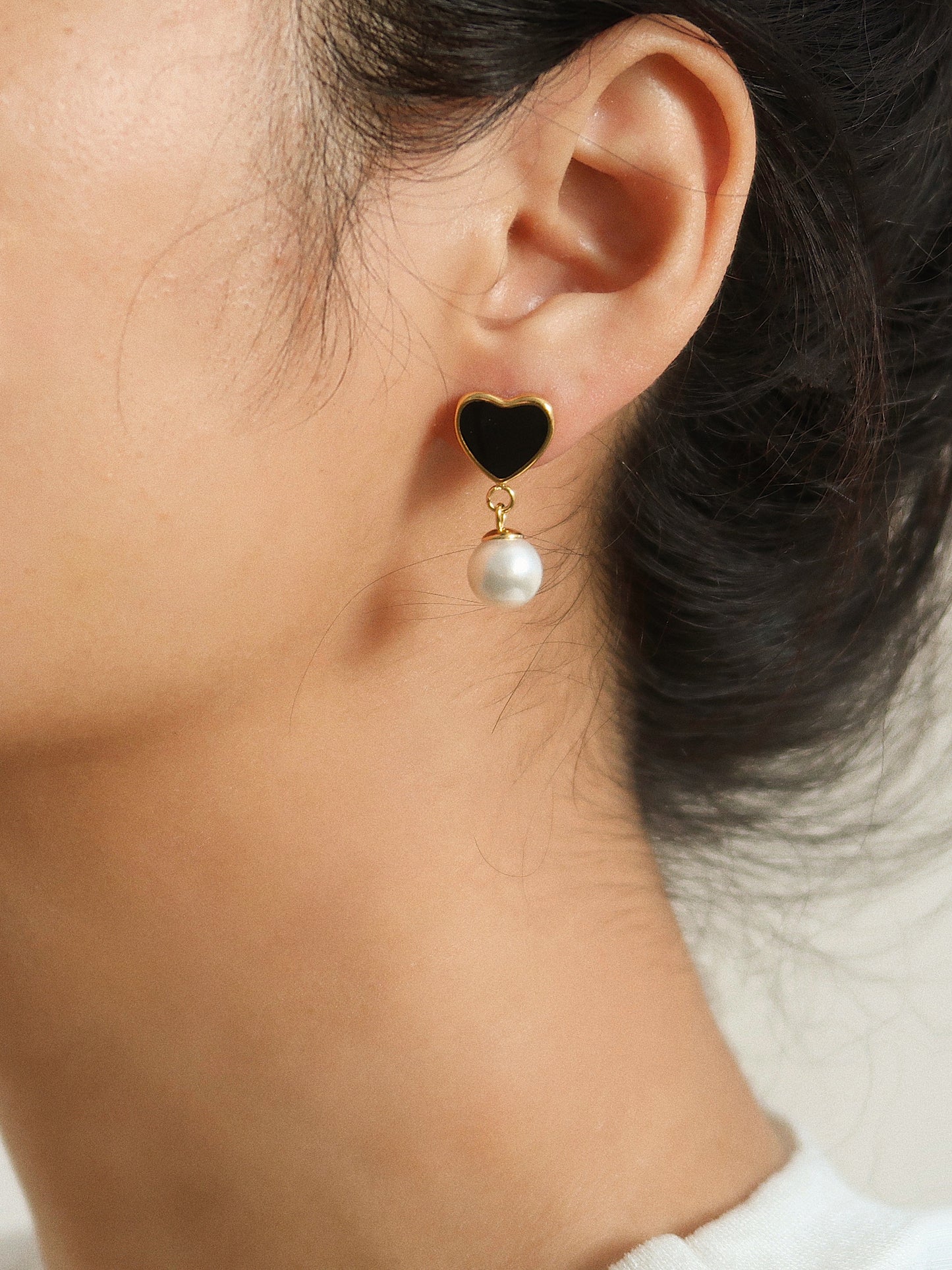 Enamel Heart Pearl Drop Earrings